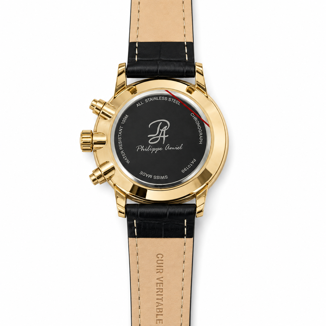 Philippe Amiel PAT0196 Reloj para Hombre Dorado con Correa Negra
