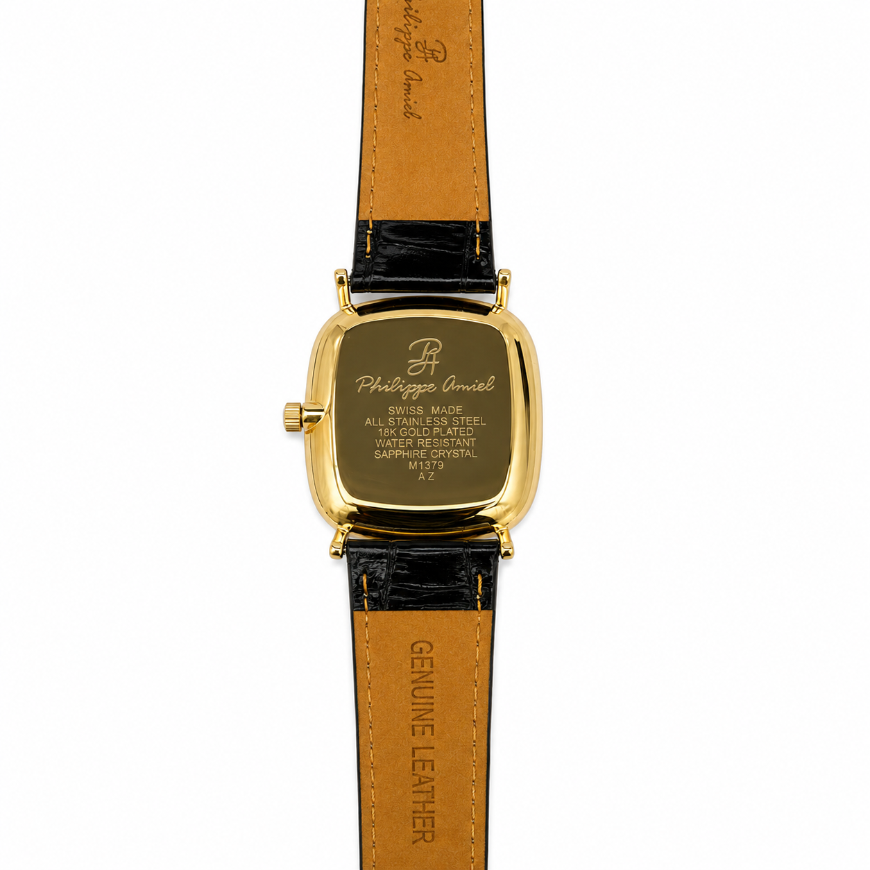 Philippe Amiel M1379 AZ Reloj para Hombre Dorado con Correa de Cuero Negra