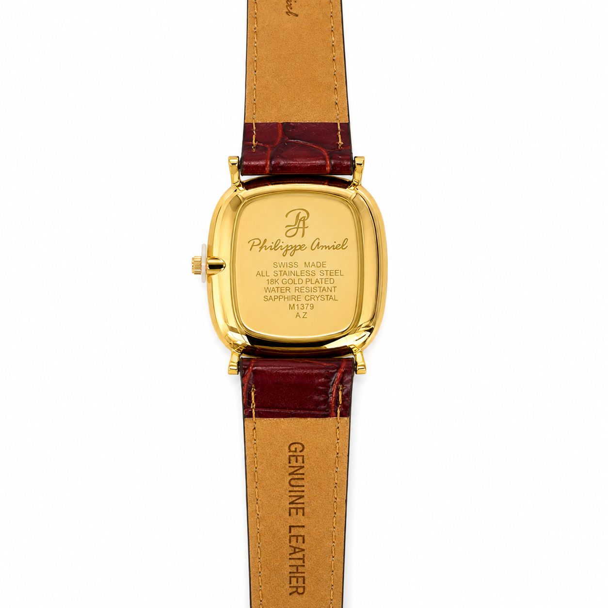 Philippe Amiel M1379 AZ Reloj para Hombre Dorado con Correa de Cuero Vino