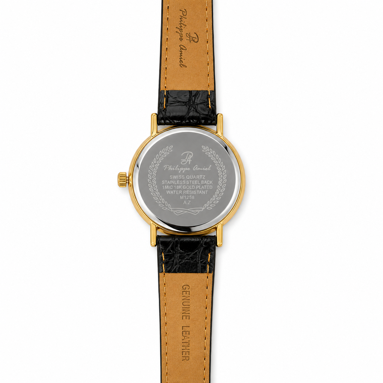 Philippe Amiel M1258 AZ Reloj para Mujer Dorado Negro Cuero Genuino