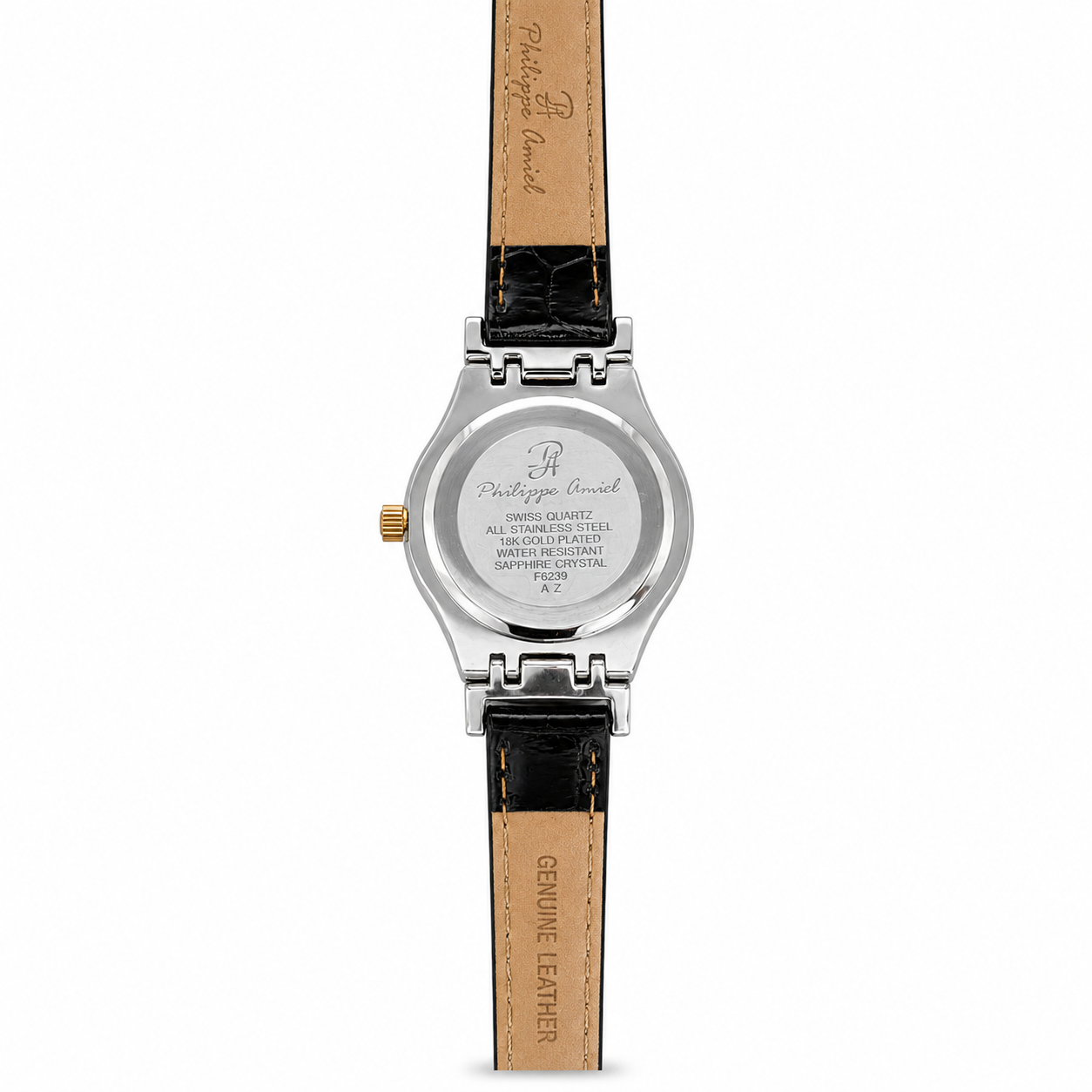 Philippe Amiel F6239 AZ Reloj para Mujer Acero Bicolor con Correa de Cuero Negra