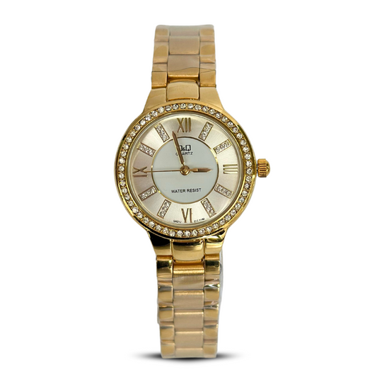 RELOJ QYQ DAMA ELEGANTE TABLERO PIEDRAS ACERO