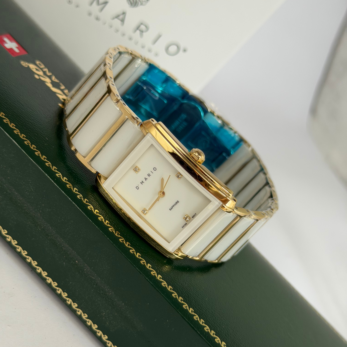 RELOJ D'MARIO CS5150L DAMA CERAMICA BLANCO DORADO