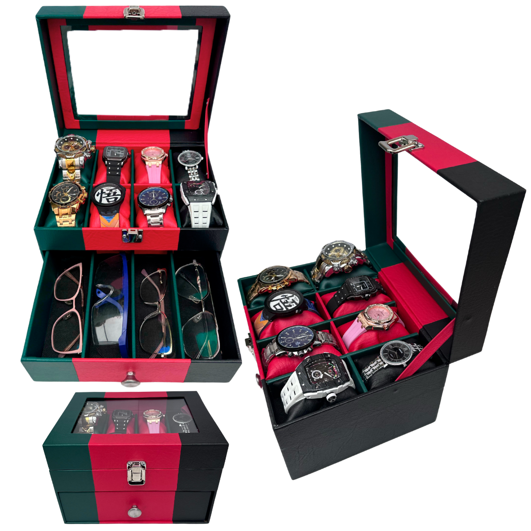 ESTUCHE DE LUJO 8 RELOJES Y 4 GAFAS DE 2 PISOS