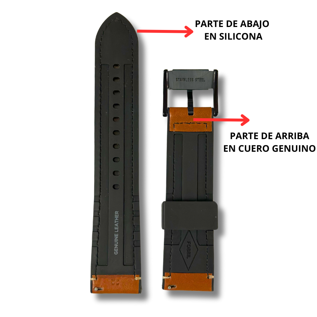 PULSO PARA RELOJ FOSSIL 22 MM CUERO Y SILICONA