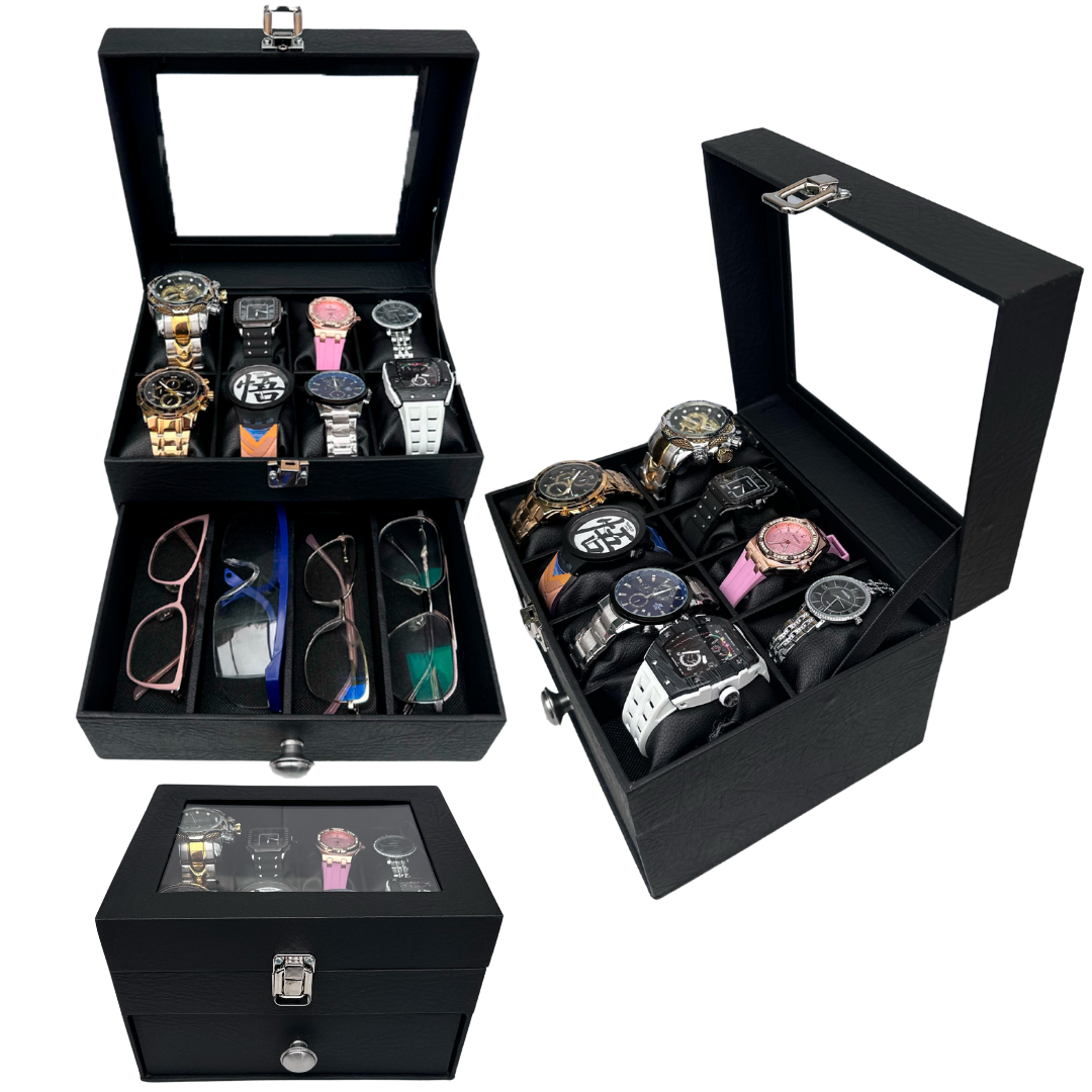 ESTUCHE DE LUJO 8 RELOJES Y 4 GAFAS DE 2 PISOS