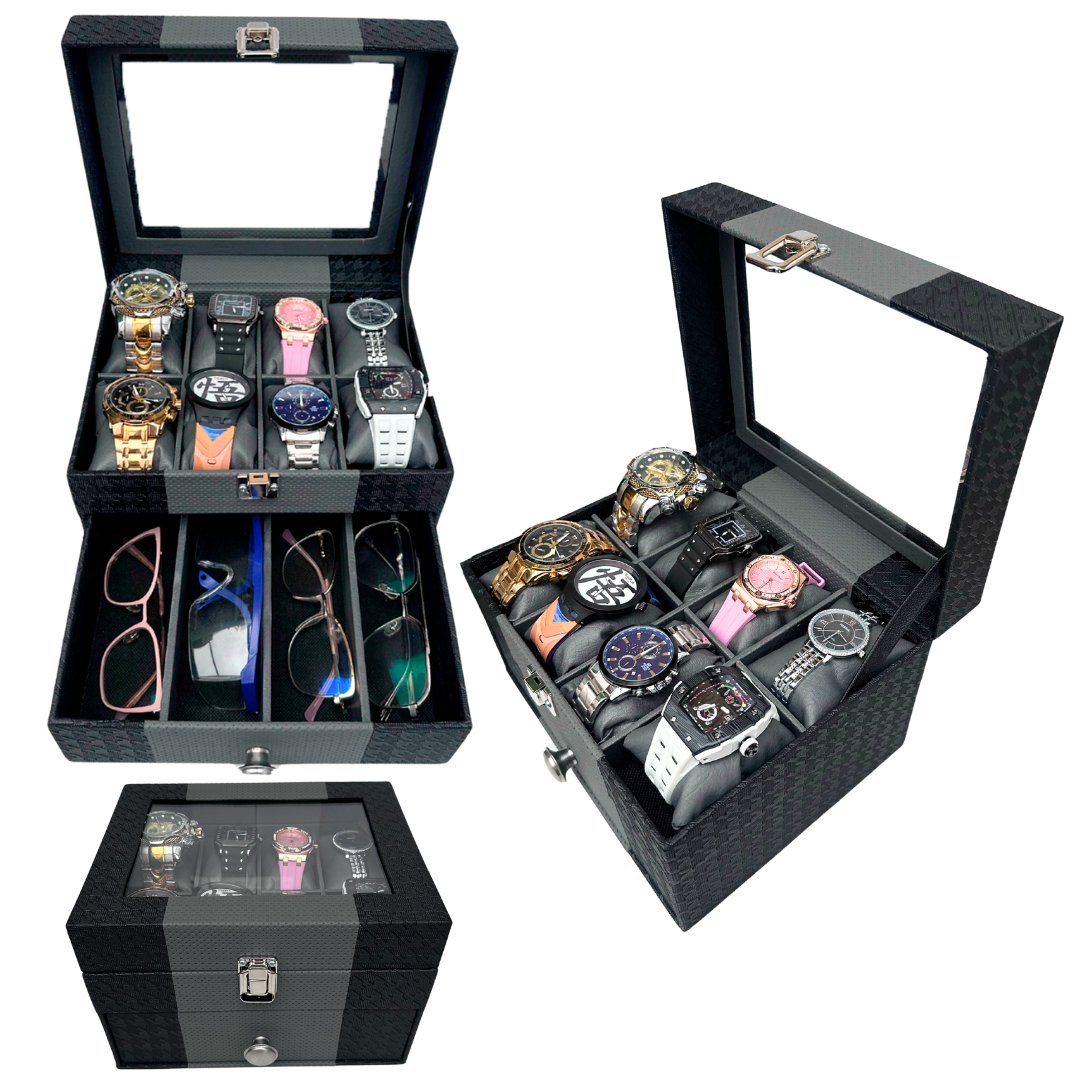 ESTUCHE DE LUJO 8 RELOJES Y 4 GAFAS DE 2 PISOS