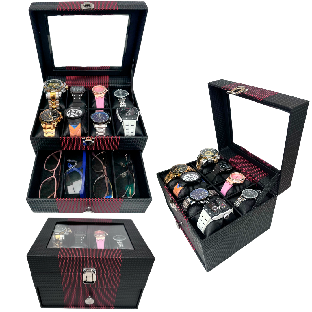 ESTUCHE DE LUJO 8 RELOJES Y 4 GAFAS DE 2 PISOS