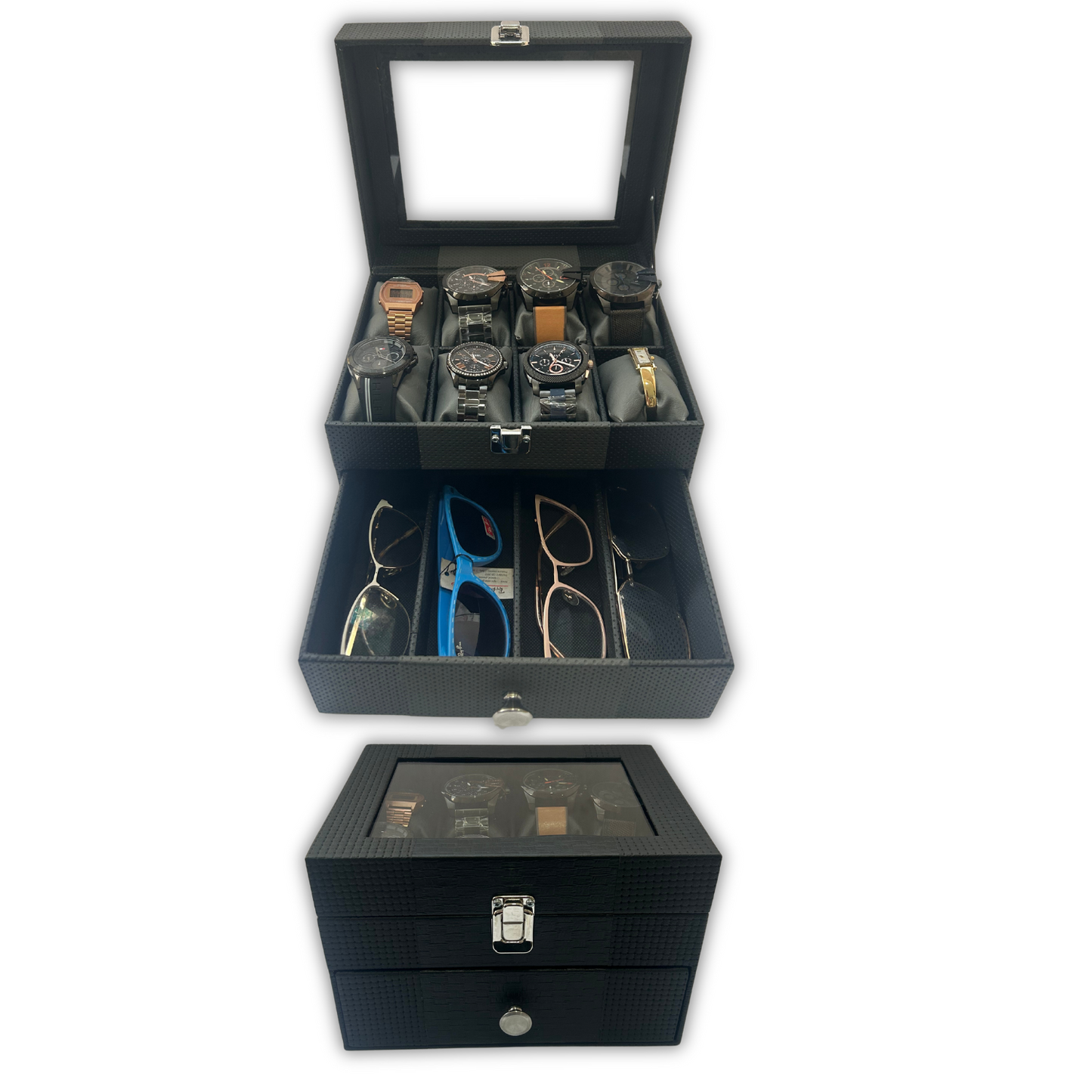 ESTUCHE DE LUJO 8 RELOJES Y 4 GAFAS DE 2 PISOS