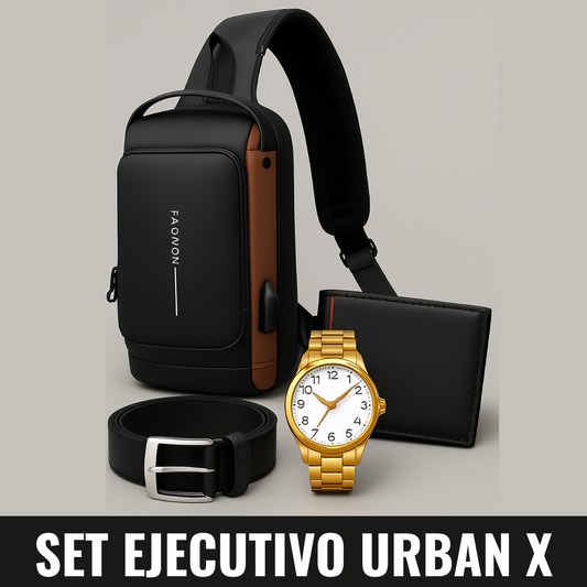 Set Ejecutivo Urban X – Bolso + Correa + Billetera + Reloj Hombre