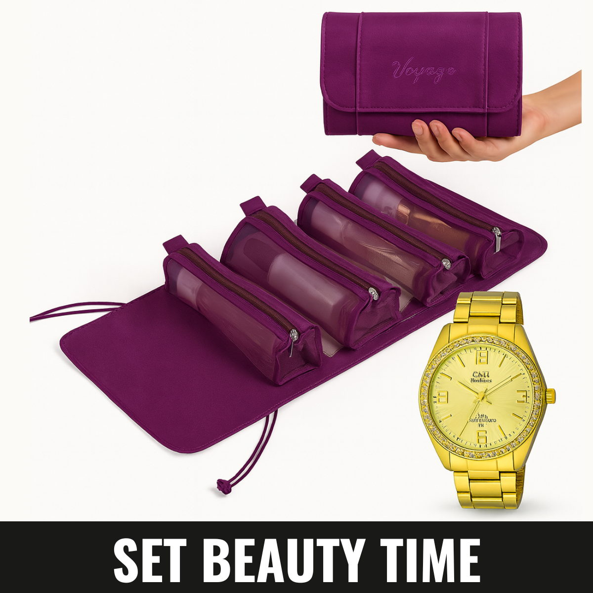 💄 Set Beauty Time – Bolsa de Maquillaje + Reloj para Mujer