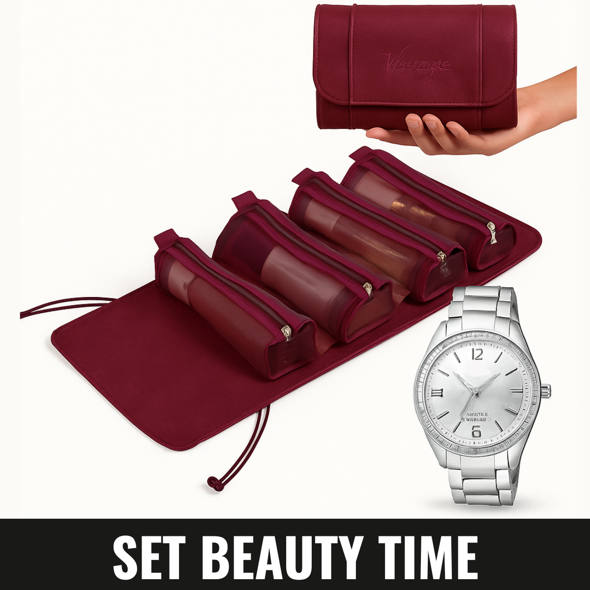 💄 Set Beauty Time – Bolsa de Maquillaje + Reloj para Mujer