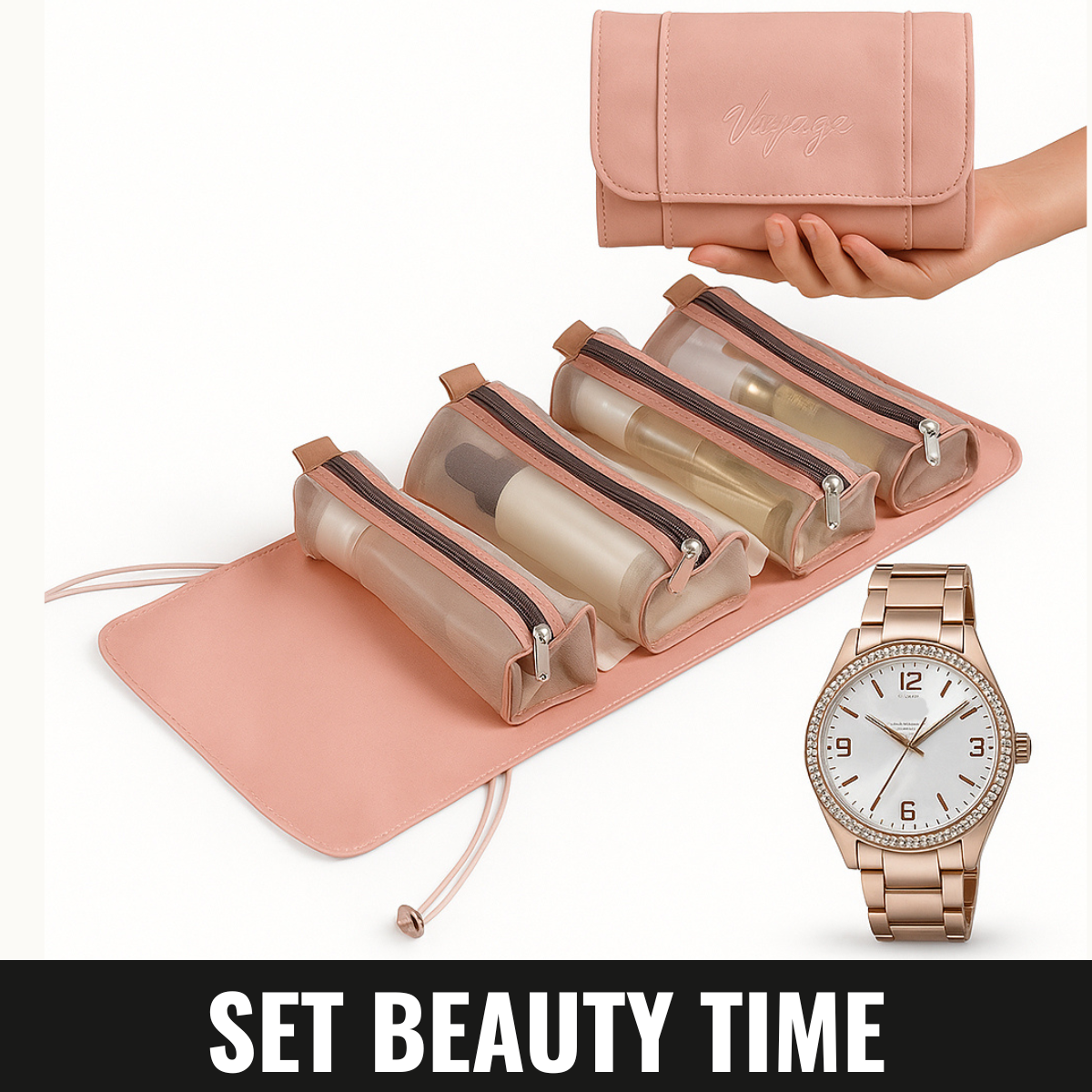 💄 Set Beauty Time – Bolsa de Maquillaje + Reloj para Mujer