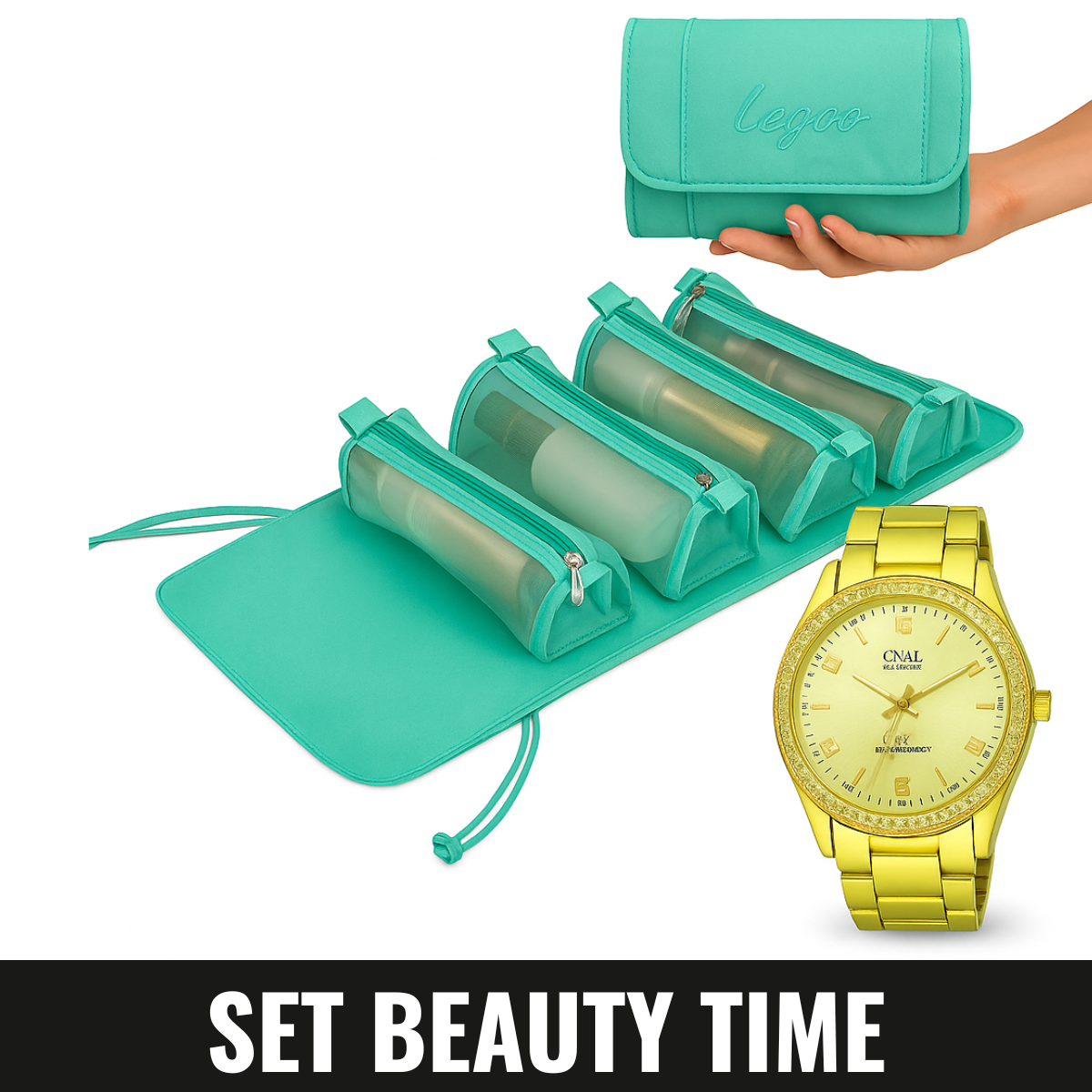 💄 Set Beauty Time – Bolsa de Maquillaje + Reloj para Mujer