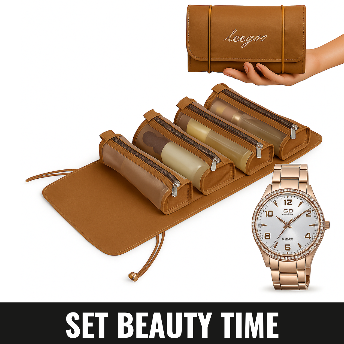 💄 Set Beauty Time – Bolsa de Maquillaje + Reloj para Mujer