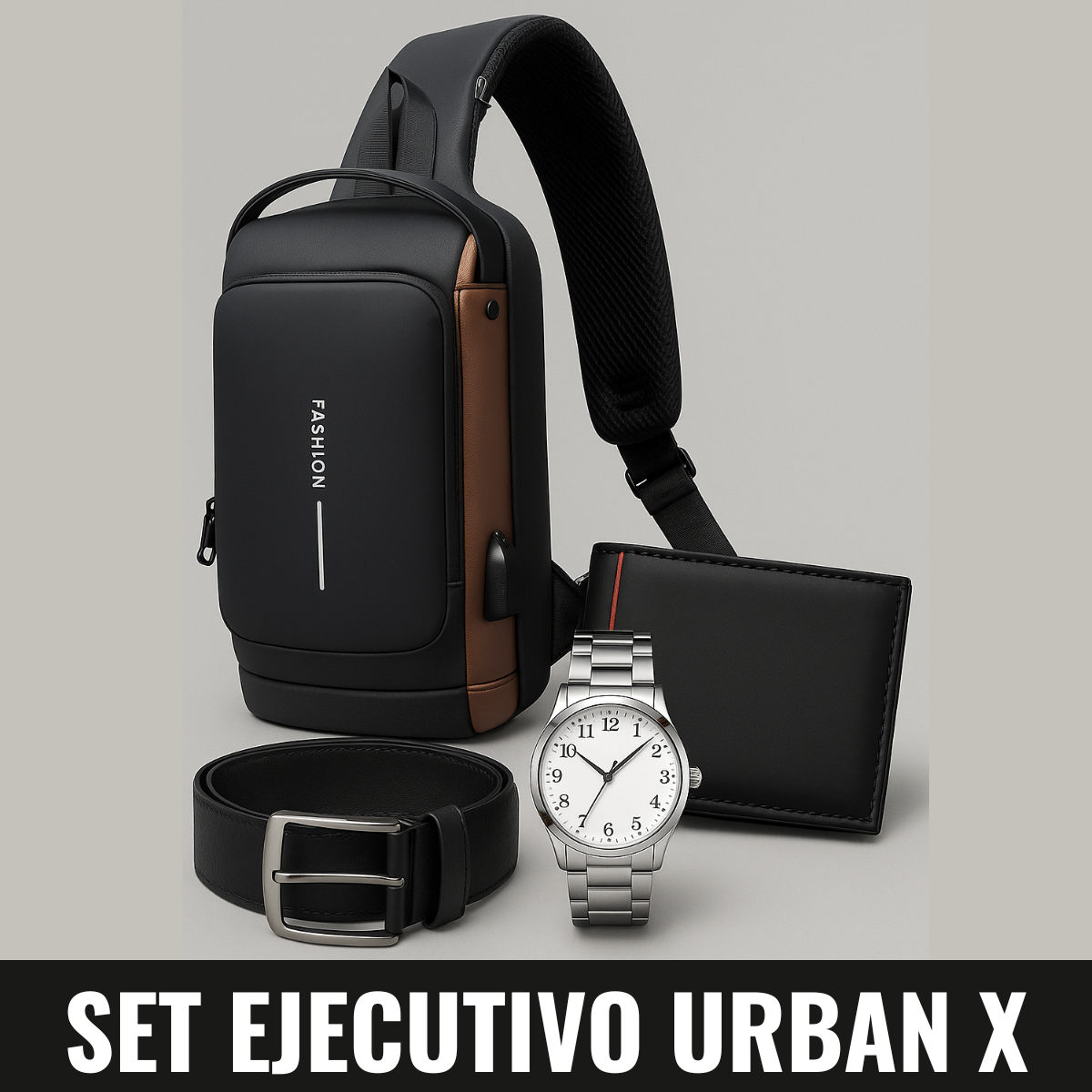 Set Ejecutivo Urban X – Bolso + Correa + Billetera + Reloj Hombre