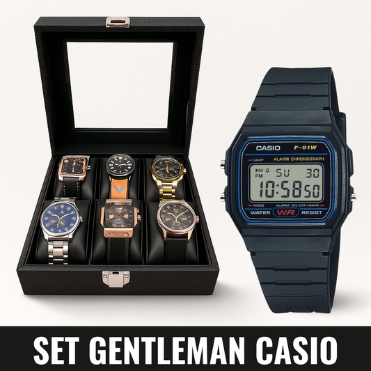 Set Gentleman Casio – Relojera 6 Puestos + Reloj Casio F91