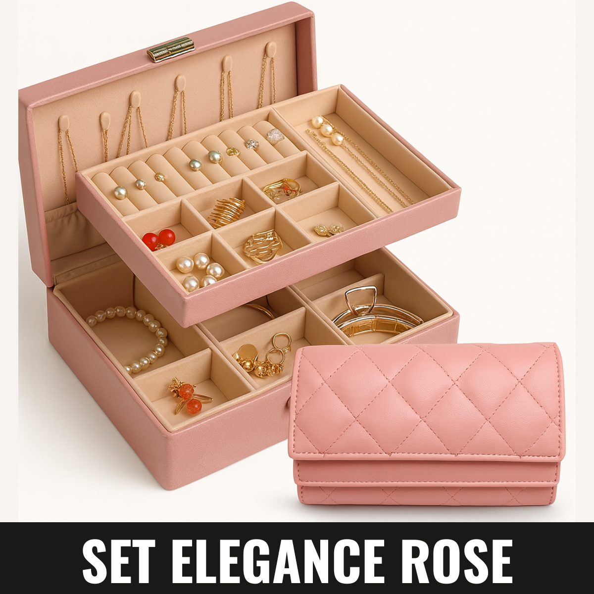 💗 Set Elegance Rose – Joyero + Billetera para Mujer