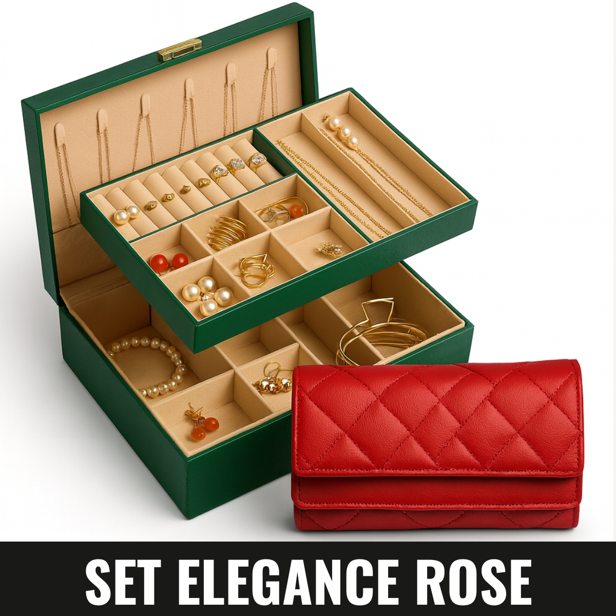 💗 Set Elegance Rose – Joyero + Billetera para Mujer