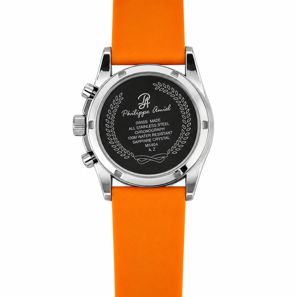 Philippe Amiel M6404 Reloj para Hombre Cronógrafo Acero y Correa Naranja