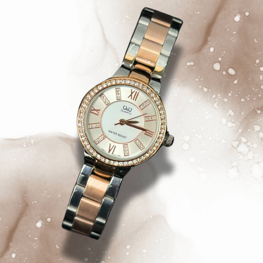 RELOJ QYQ DAMA ELEGANTE TABLERO PIEDRAS ACERO