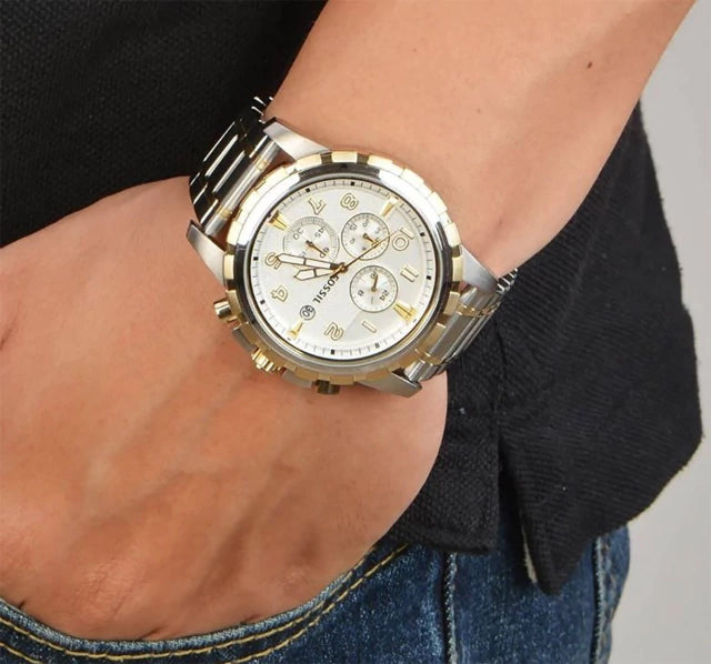 RELOJ HOMBRE FOSSIL FS4795 CUARZO DORADO Y PLATEADO