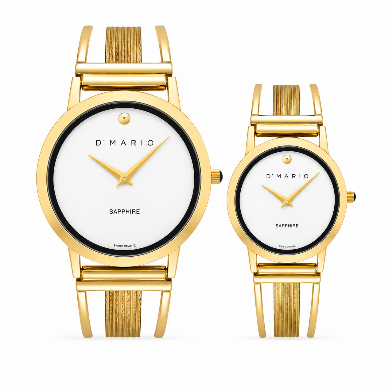 PAREJA DE RELOJES D'MARIO PULSO ESQUELETO FONDO BLANCO