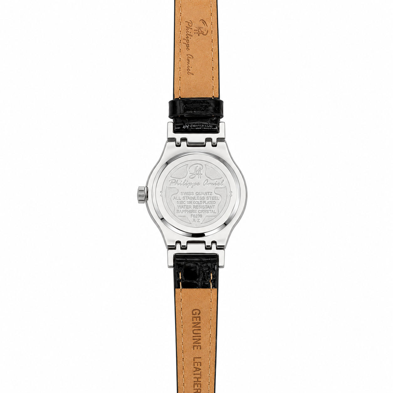 Philippe Amiel F6239 AZ Reloj para Mujer Acero Plateado con Correa de Cuero Negro