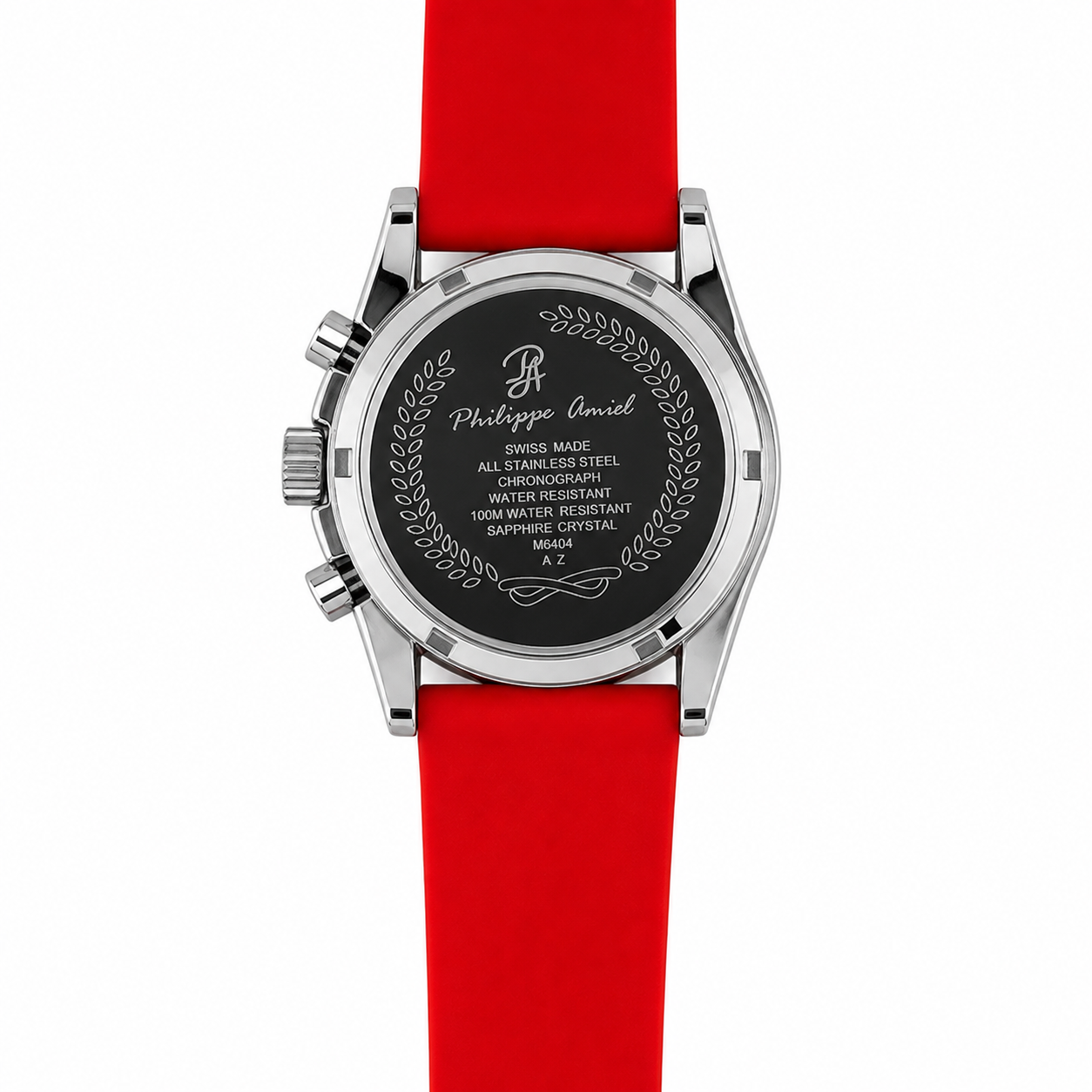Philippe Amiel M6404 Reloj para Hombre Cronógrafo Acero y Correa Roja