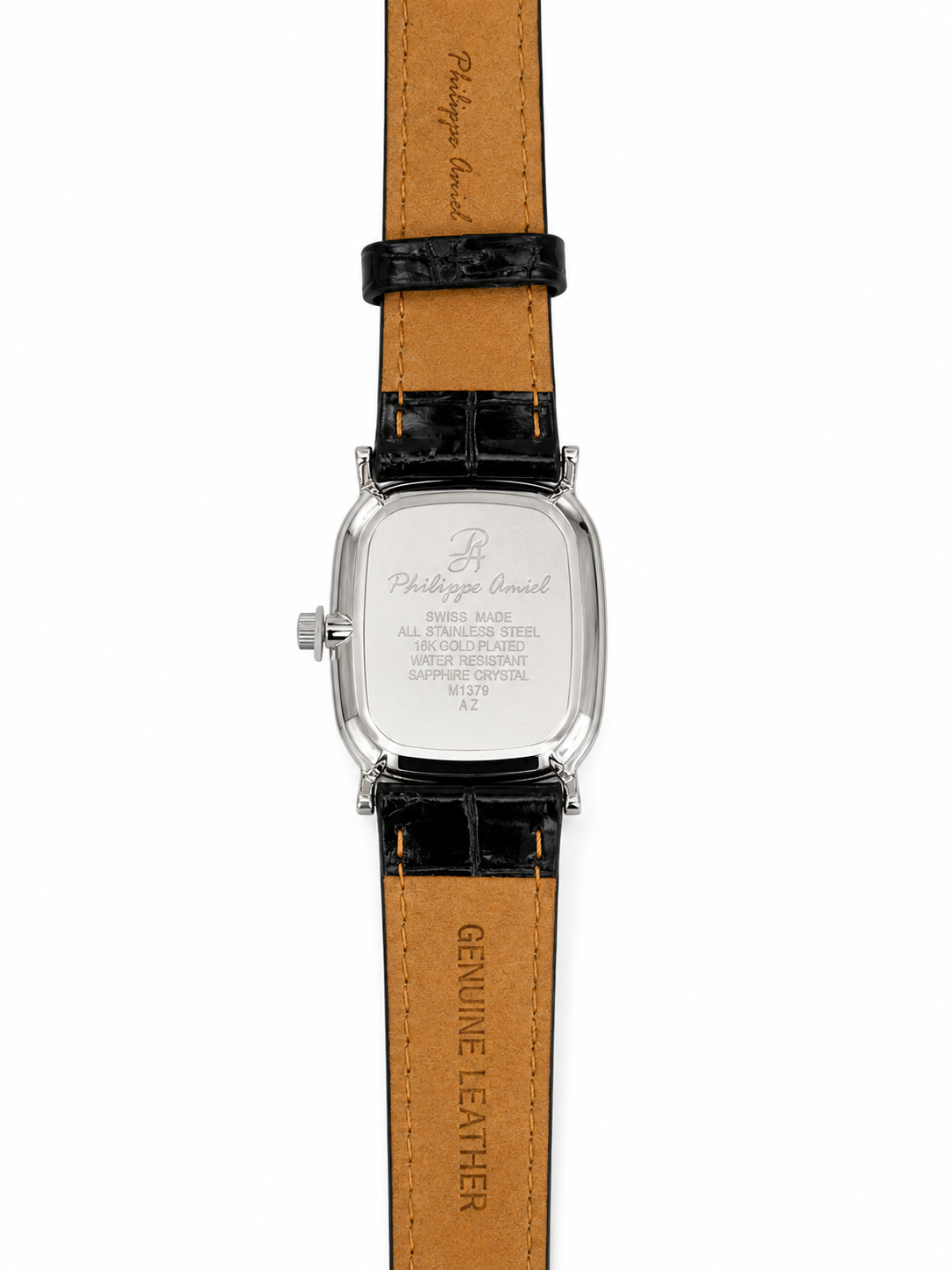 Philippe Amiel M1379 AZ Reloj para Hombre Acero Plateado con Correa de Cuero Negro