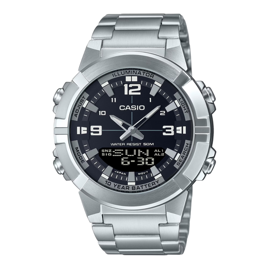 RELOJ CASIO AMW-870D-1A ACERO DOBLE HORA