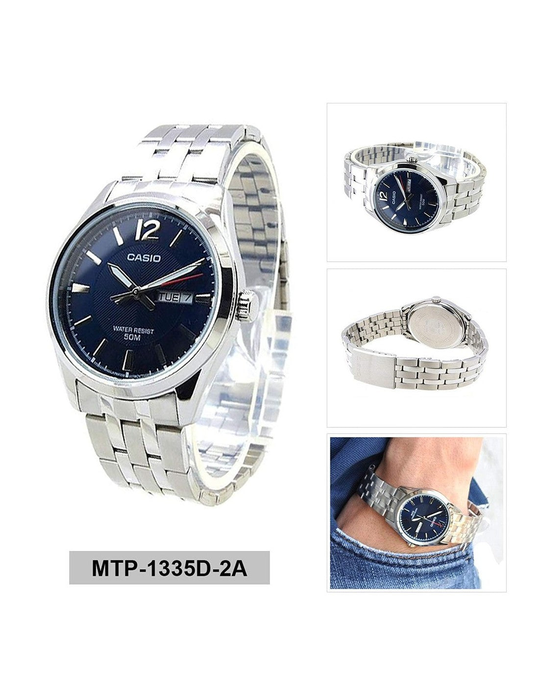 RELOJ CASIO MTP-1335D-2A ACERO FONDO AZUL