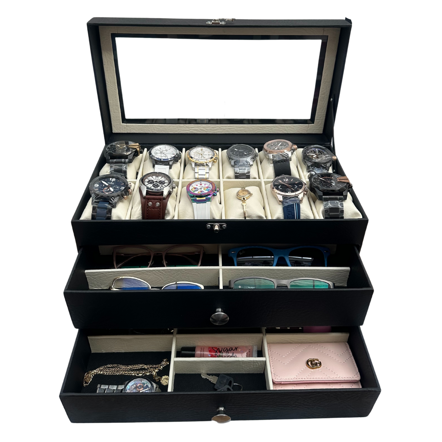 ORGANIZADOR DE RELOJES ESTUCHE RELOJERA DE LUJO CON JOYERO