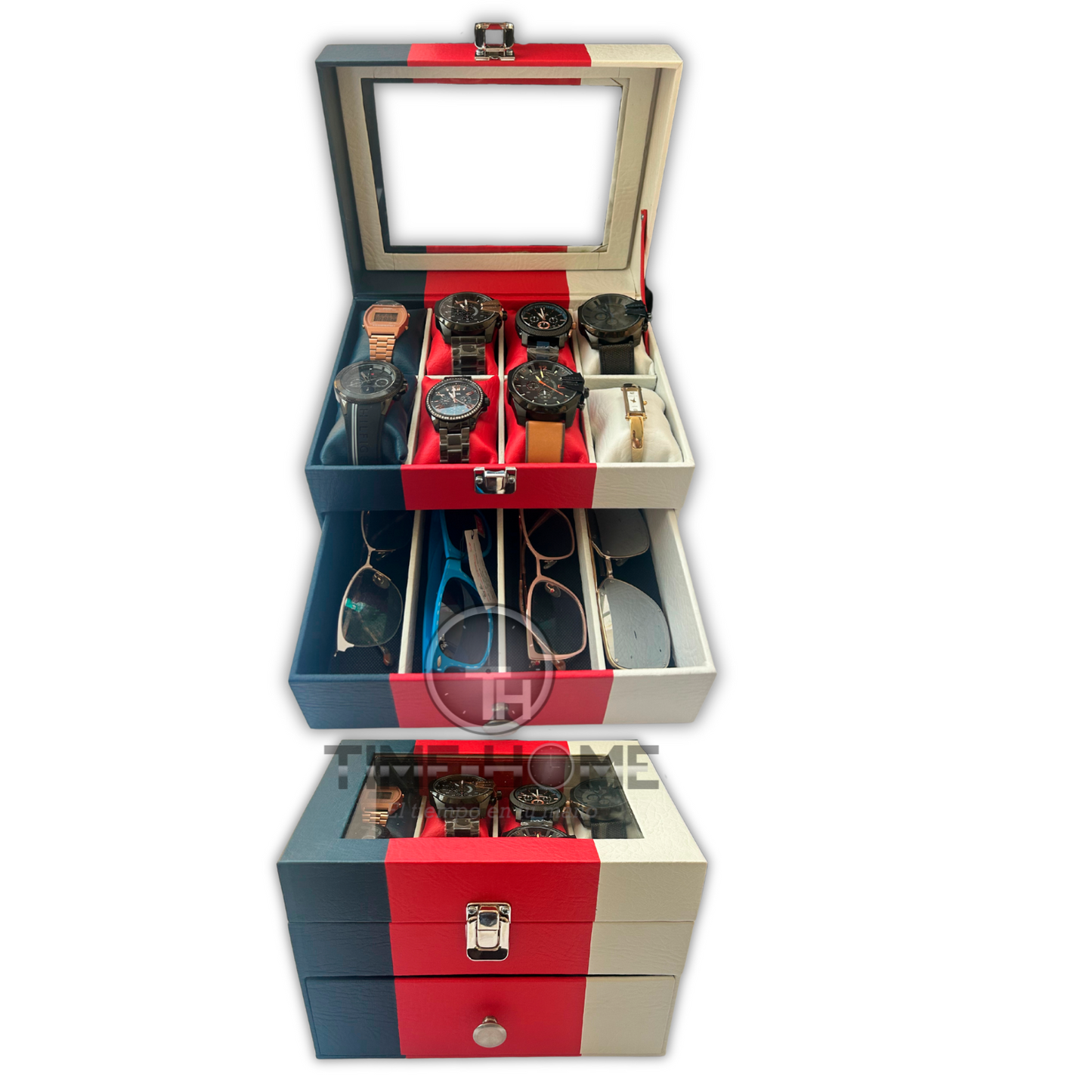 ESTUCHE DE LUJO 8 RELOJES Y 4 GAFAS DE 2 PISOS