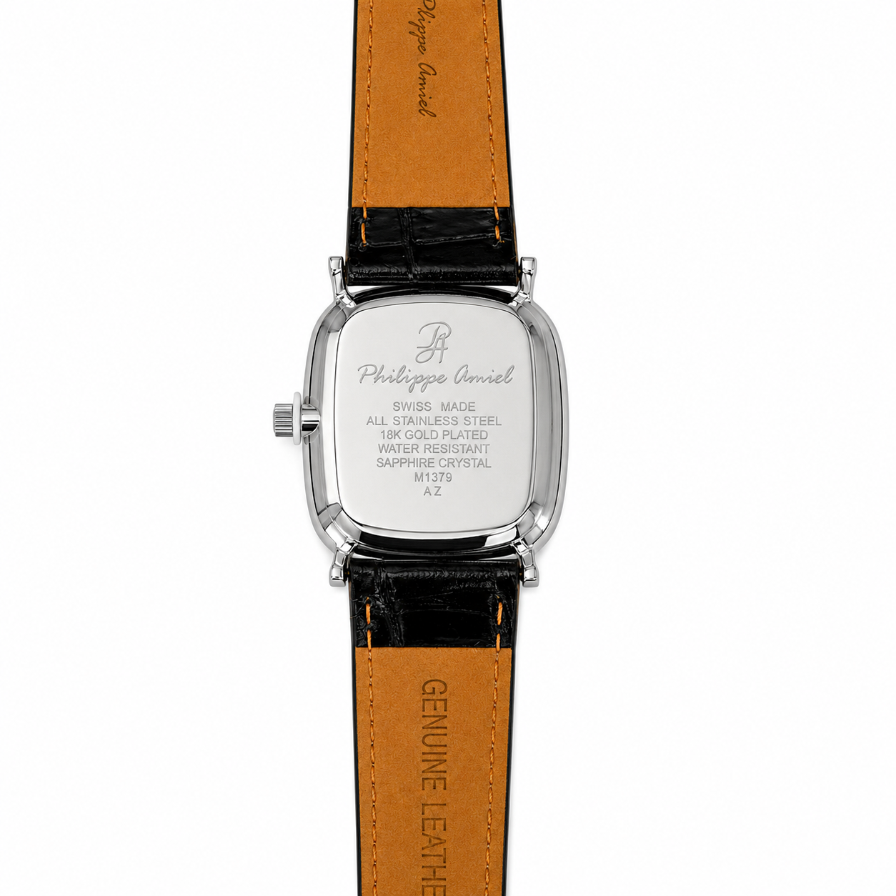 Philippe Amiel M1379 AZ Reloj para Hombre Acero Plateado con Correa de Cuero Negro