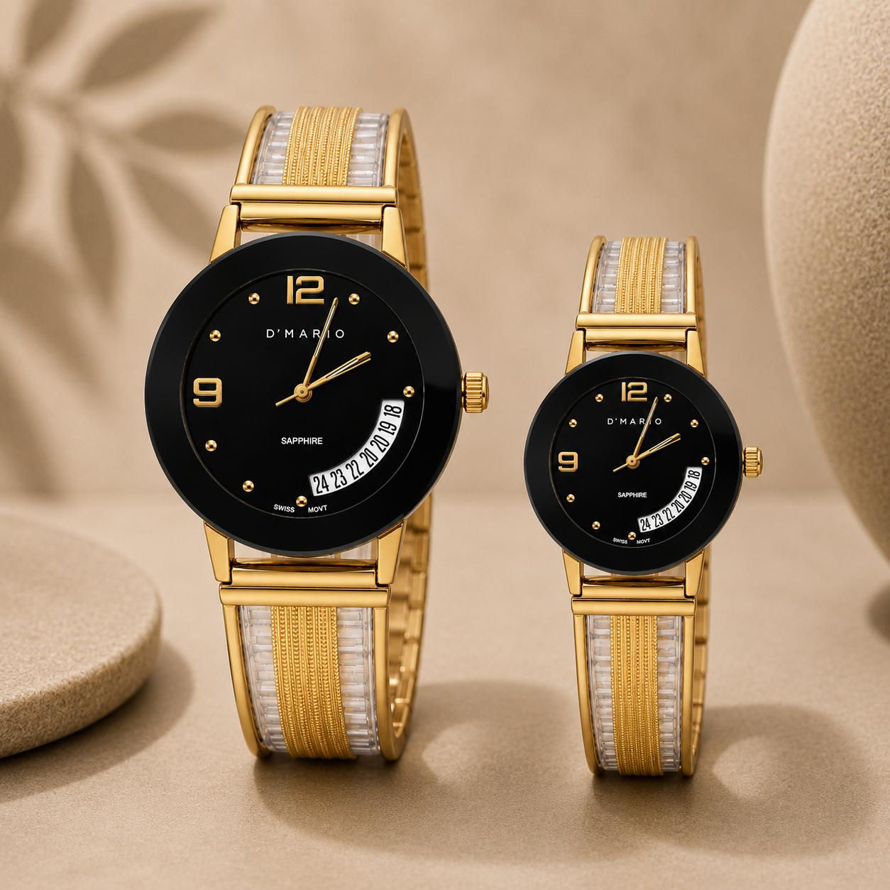 PAREJA DE RELOJES D'MARIO PULSO ESQUELETO CUPULA