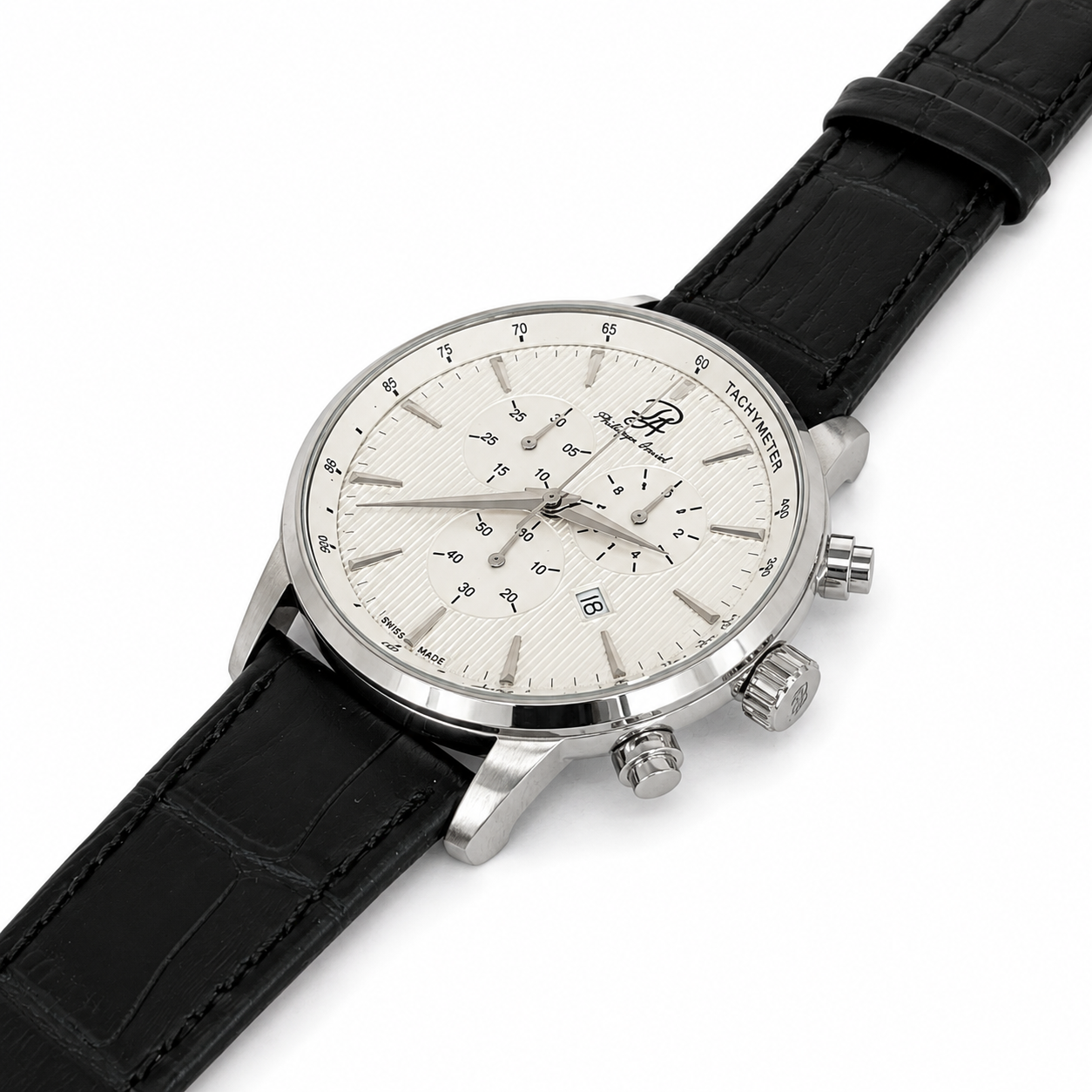 Philippe Amiel PAT0186 Reloj para Hombre Plateado con Correa Negra