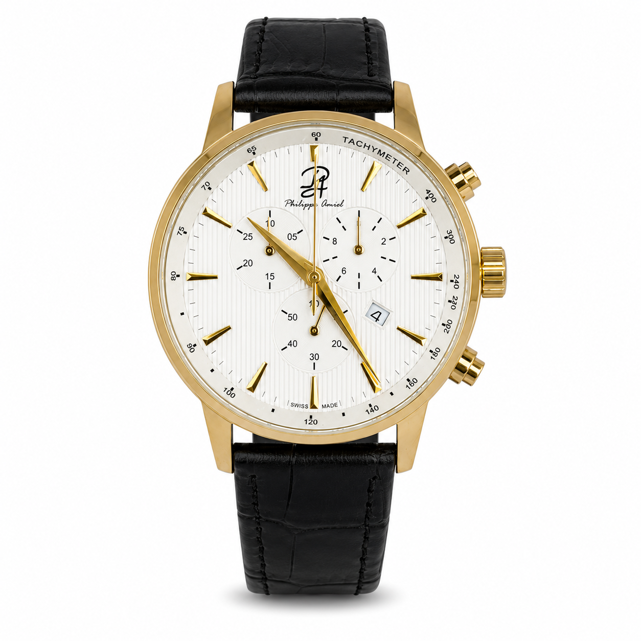 Philippe Amiel PAT0196 Reloj para Hombre Dorado con Correa Negra