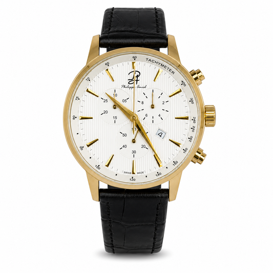 Philippe Amiel PAT0196 Reloj para Hombre Dorado con Correa Negra