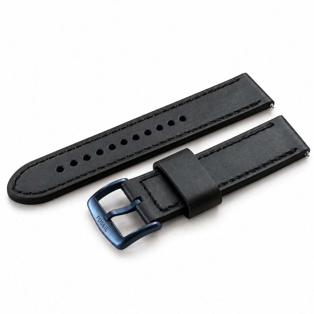 PULSO FOSSIL ORIGINAL 24 MM EN CUERO GENUINO NEGRO HEBILLA AZUL