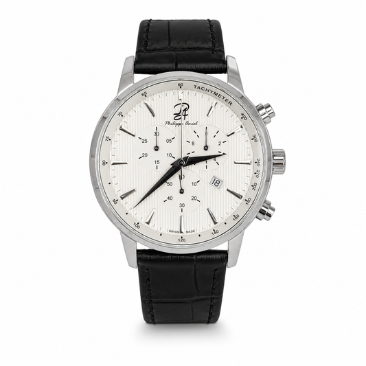 Philippe Amiel PAT0186 Reloj para Hombre Plateado con Correa Negra