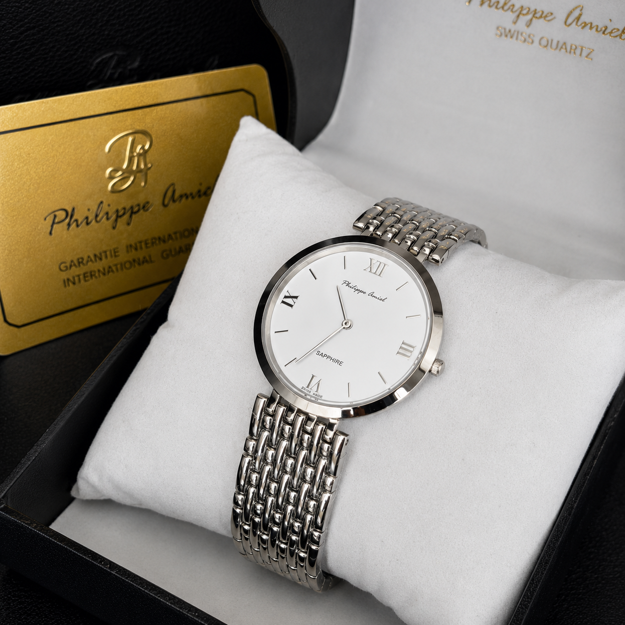 Philippe Amiel F6240 Reloj para Hombre Acero Inoxidable Esfera Blanca con Números Romanos