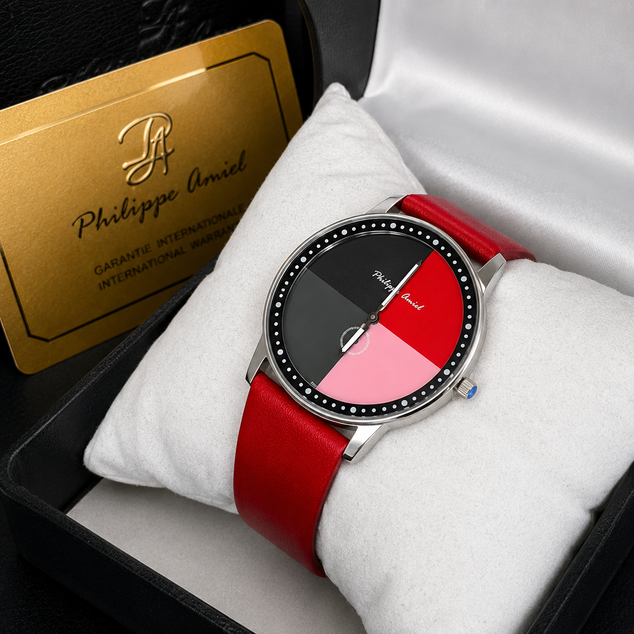 Philippe Amiel M1444 AZ Reloj Unisex Negro y Rojo con Correa de Cuero