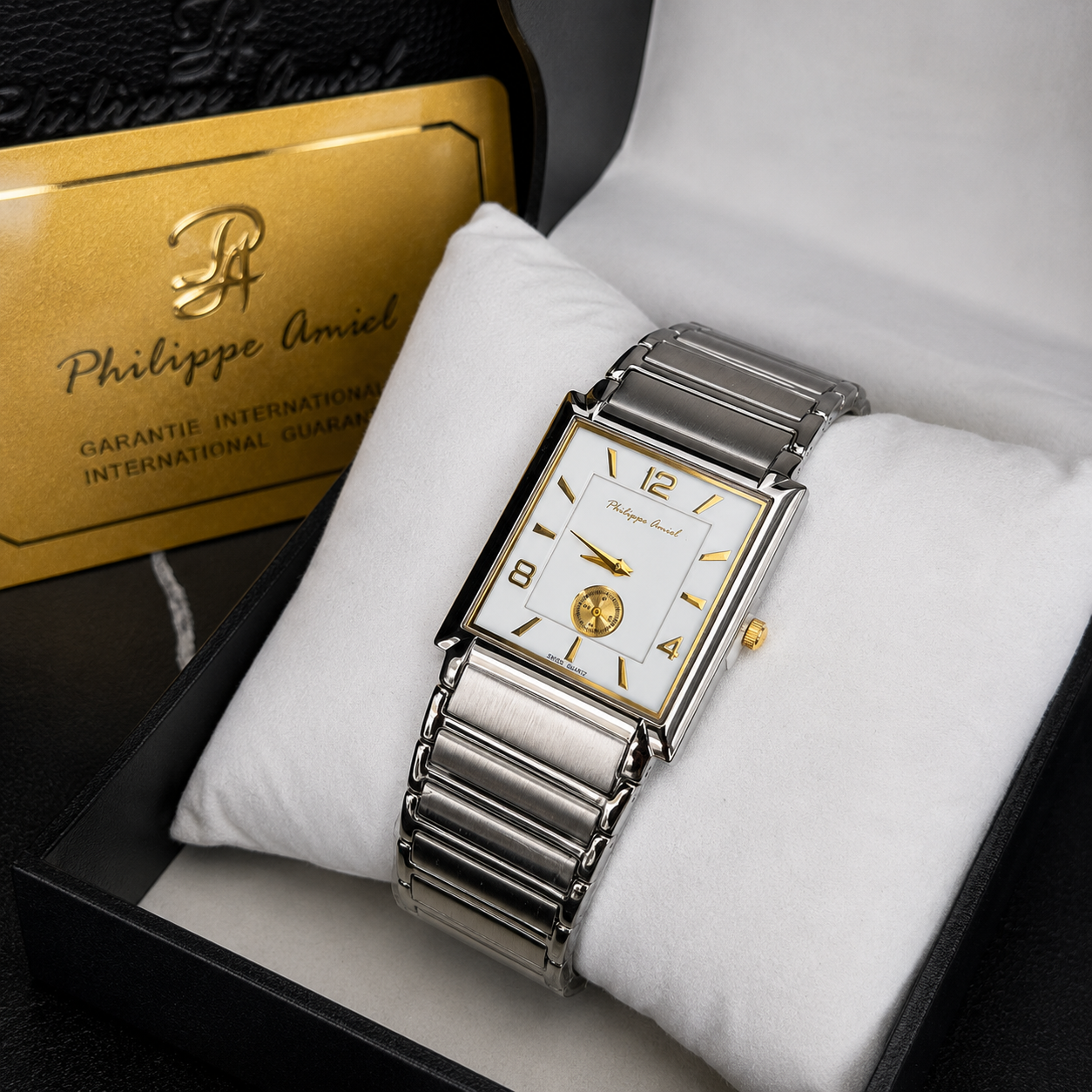 Philippe Amiel Reloj para Hombre Acero Inoxidable Rectangular Plateado