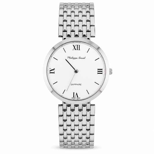 Philippe Amiel F6240 Reloj para Hombre Acero Inoxidable Esfera Blanca con Números Romanos