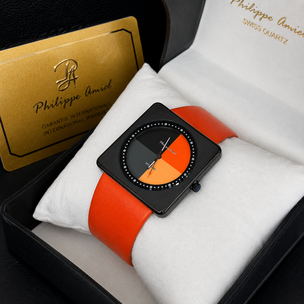 Philippe Amiel M1448 AZ Reloj para Unisex Negro Naranja Acero Inoxidable