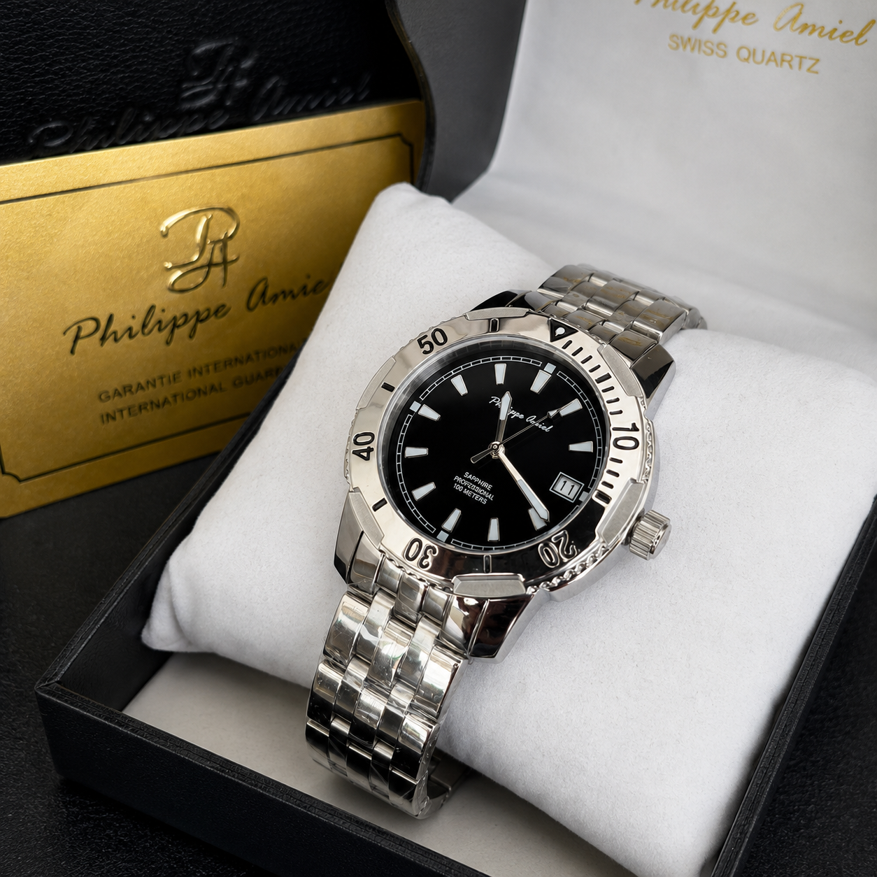 Philippe Amiel M6318 Reloj para Hombre Acero Inoxidable Esfera Negra