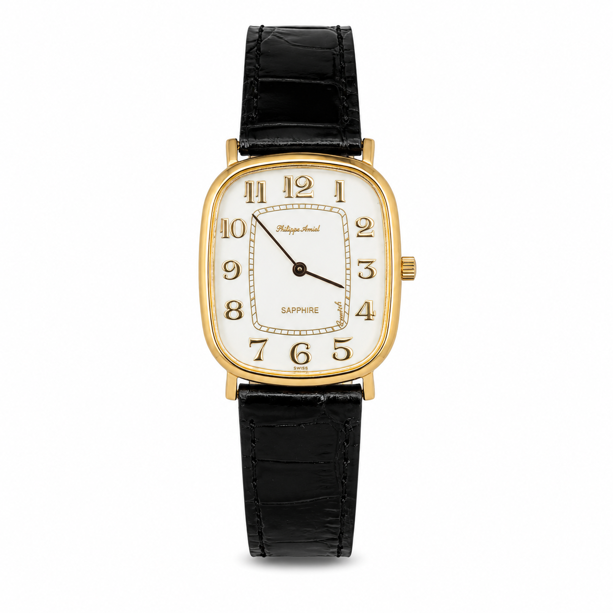 Philippe Amiel M1379 AZ Reloj para Hombre Dorado con Correa de Cuero Negra
