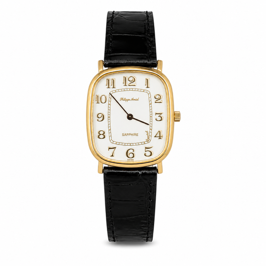 Philippe Amiel M1379 AZ Reloj para Hombre Dorado con Correa de Cuero Negra