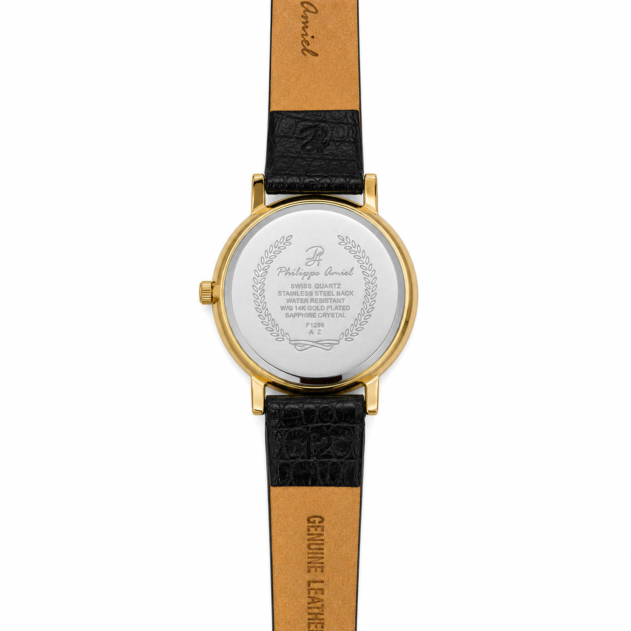 Philippe Amiel F1296 AZ Reloj para Hombre Dorado con Correa de Cuero Negra